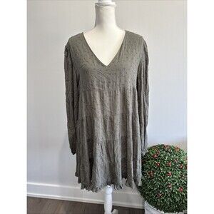 Blue Rain Women's Dress Sz M Olive Green Peasant Gypsy Swiss Dots Tiered